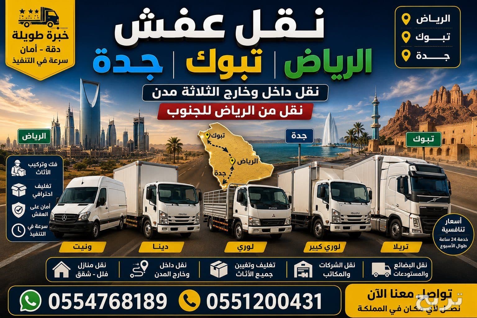 نقل الاثاث والبضائع جده تبوك الرياض
