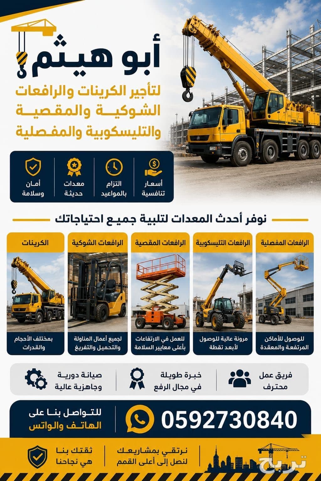 سيزر لفت 12m, 6m, 10m للايجار ومان لفت ورافعات شوكيه وكرينات